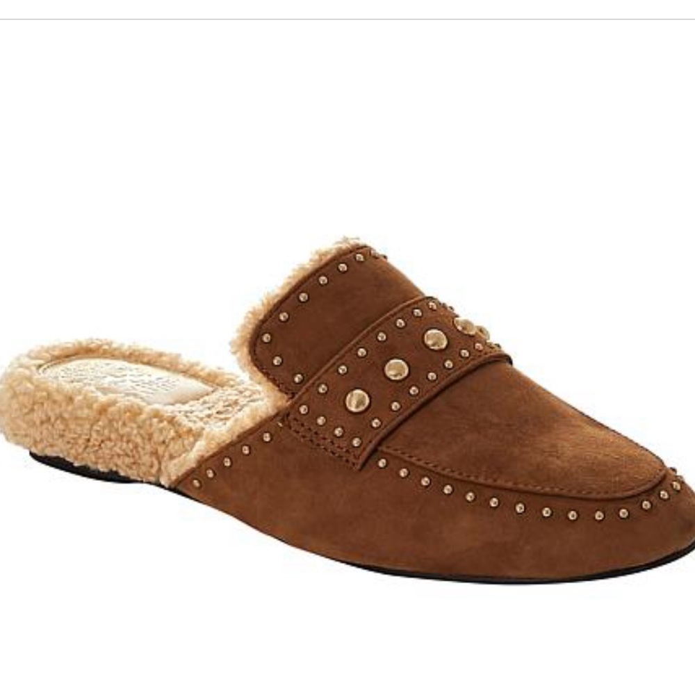 Vince Camuto Alvintal Faux Fur Studded Mule Flats